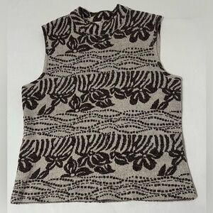 St. John Made in USA Knit Vest Mock Neck Back Zip Animal Print Medium